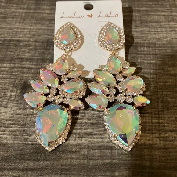 Large Gold AB Earrings - Picture 2 of 4